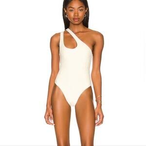 L*Space Phoebe Classic One Shoulder Rib One Piece Cream 8 NWT